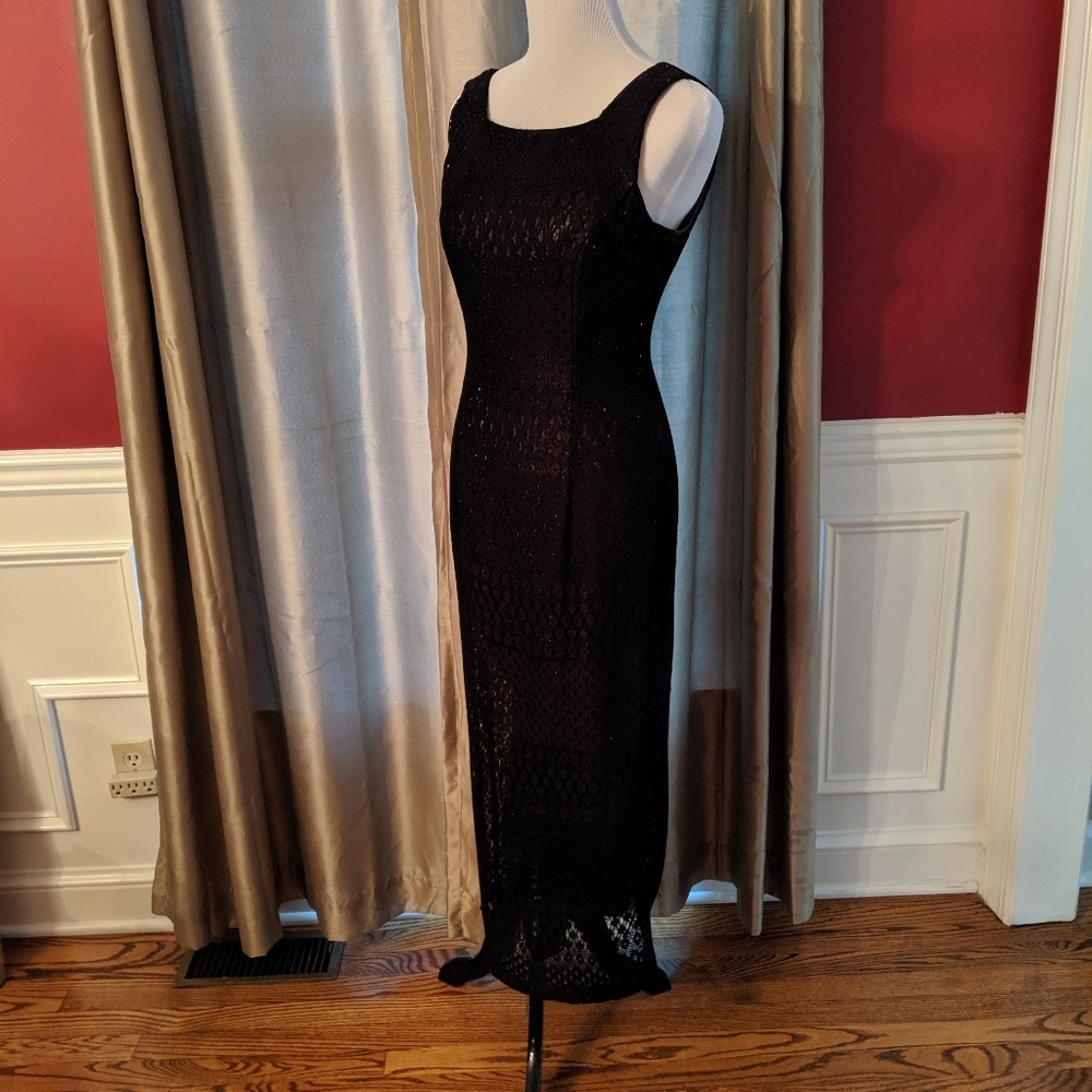 Molly Malloy Black Fitted Lace Over Sequin Gown